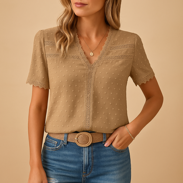 Lisette | Damen Spitzenbluse V-Ausschnitt Kurzarm