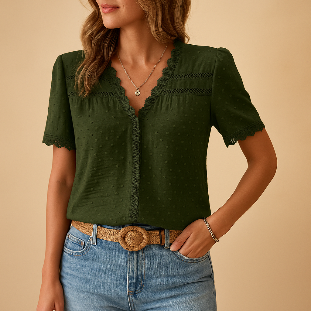 Lisette | Damen Spitzenbluse V-Ausschnitt Kurzarm
