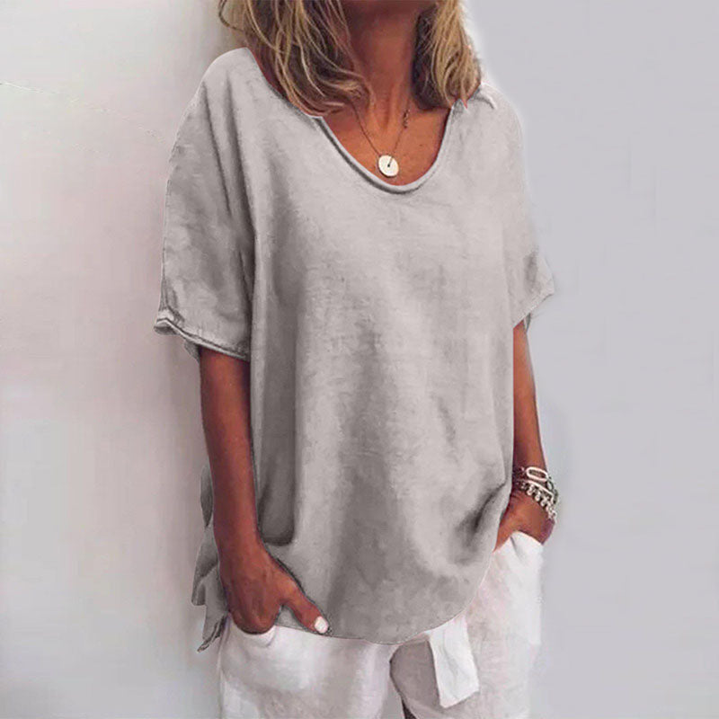 Vera | Damenbluse, kurze Ärmel, Oversize, Rundhalsausschnitt