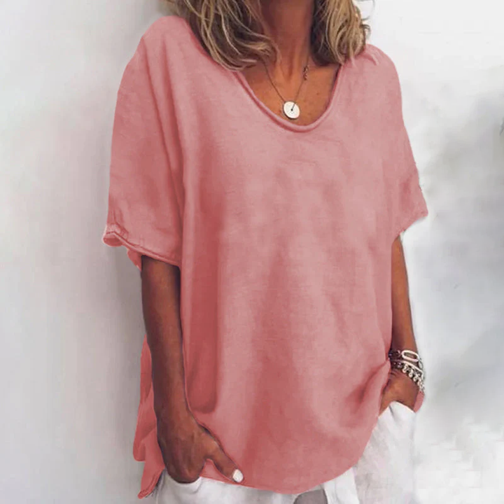 Vera | Damenbluse, kurze Ärmel, Oversize, Rundhalsausschnitt