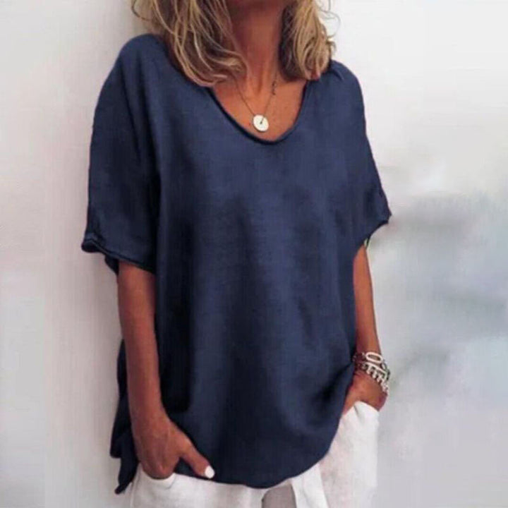 Vera | Damenbluse, kurze Ärmel, Oversize, Rundhalsausschnitt