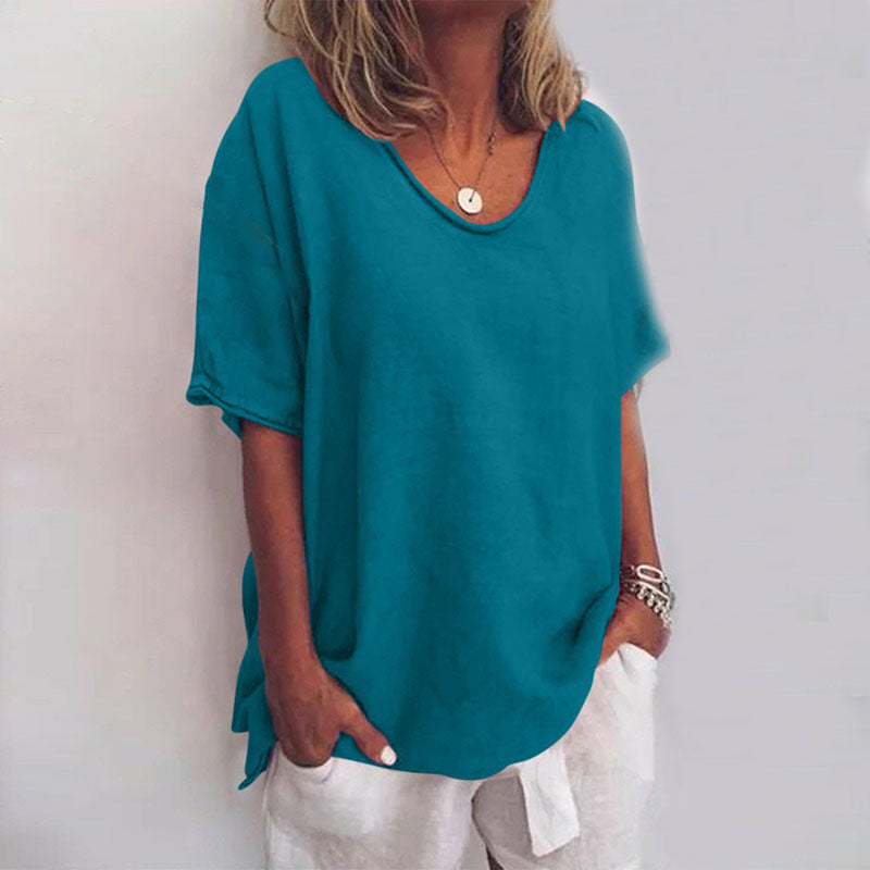 Vera | Damenbluse, kurze Ärmel, Oversize, Rundhalsausschnitt