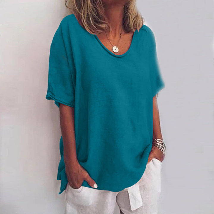 Vera | Damenbluse, kurze Ärmel, Oversize, Rundhalsausschnitt