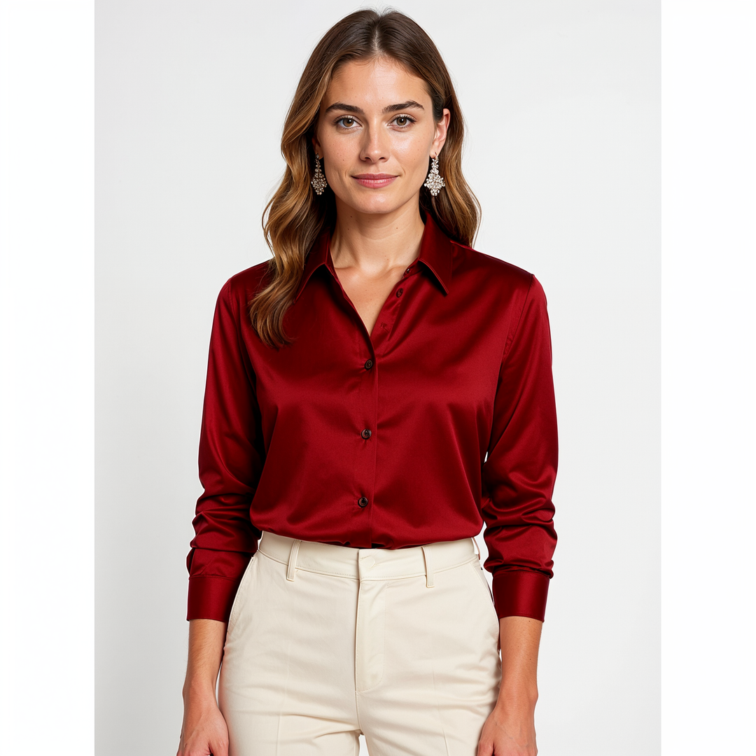 Joleza | Damen Satin Bluse Langarm Elegante Bluse mit Knopfleiste