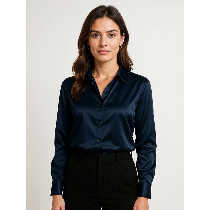 Joleza | Damen Satin Bluse Langarm Elegante Bluse mit Knopfleiste
