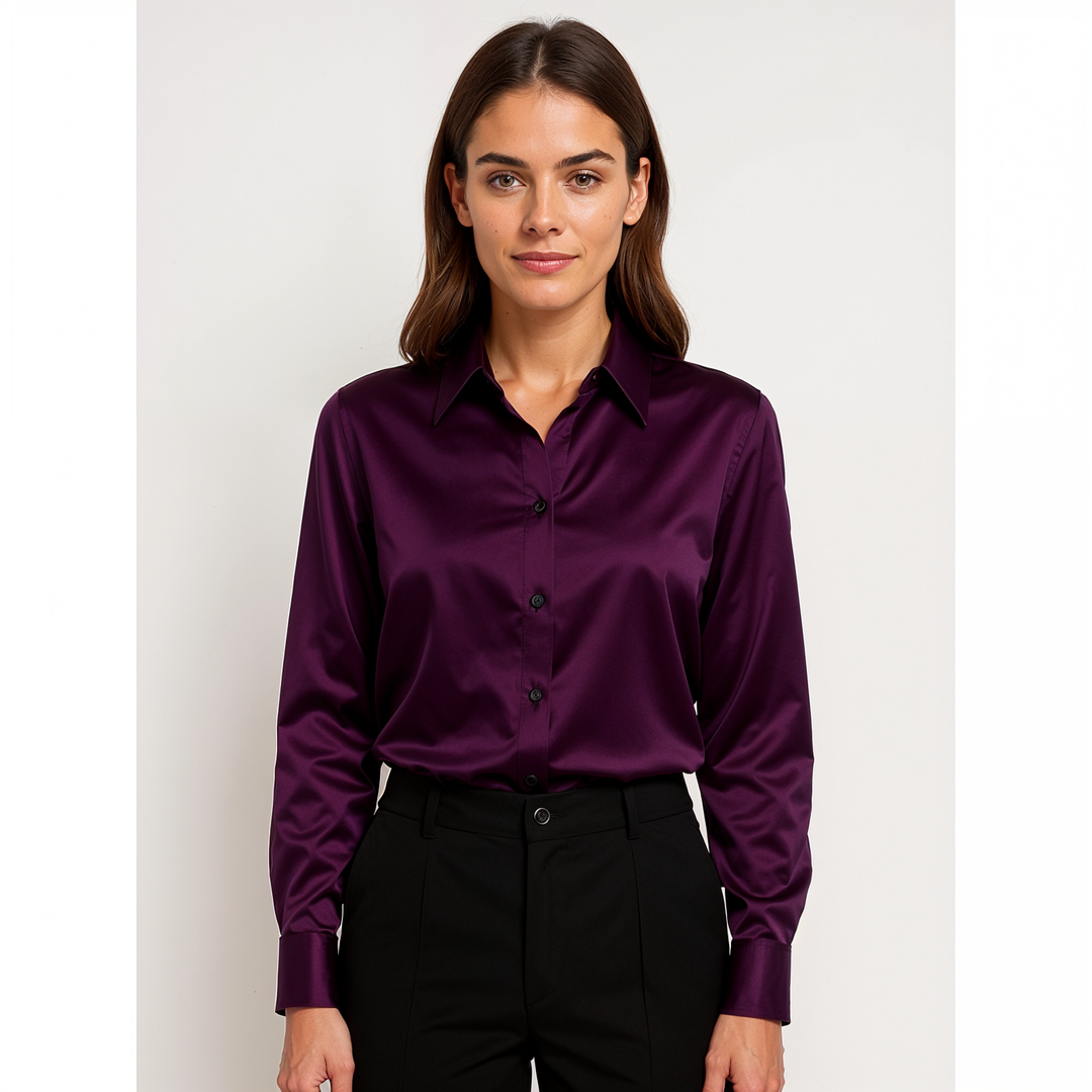Joleza | Damen Satin Bluse Langarm Elegante Bluse mit Knopfleiste