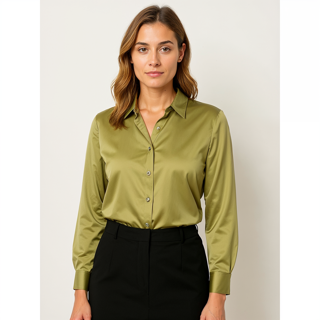 Joleza | Damen Satin Bluse Langarm Elegante Bluse mit Knopfleiste