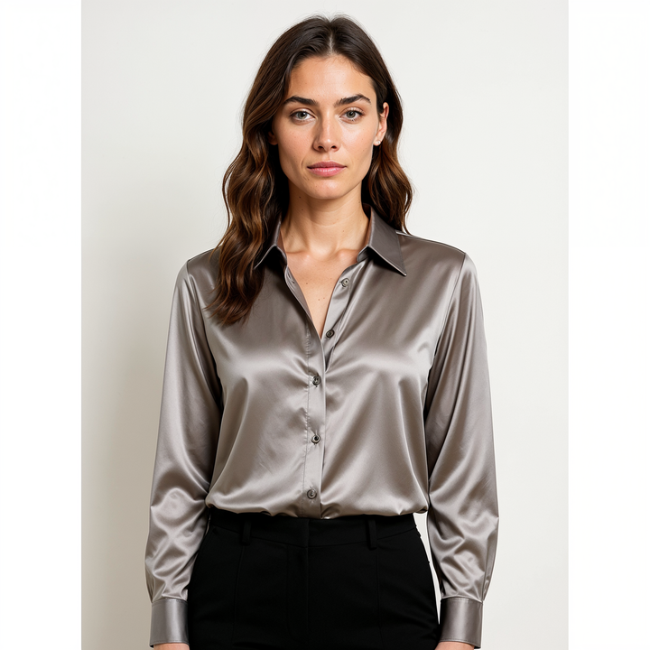 Joleza | Damen Satin Bluse Langarm Elegante Bluse mit Knopfleiste