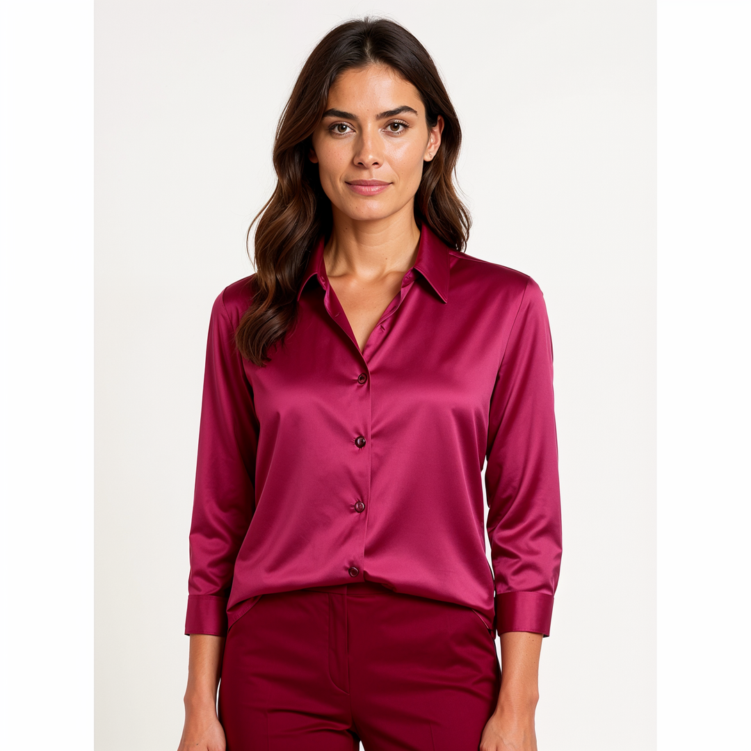 Joleza | Damen Satin Bluse Langarm Elegante Bluse mit Knopfleiste
