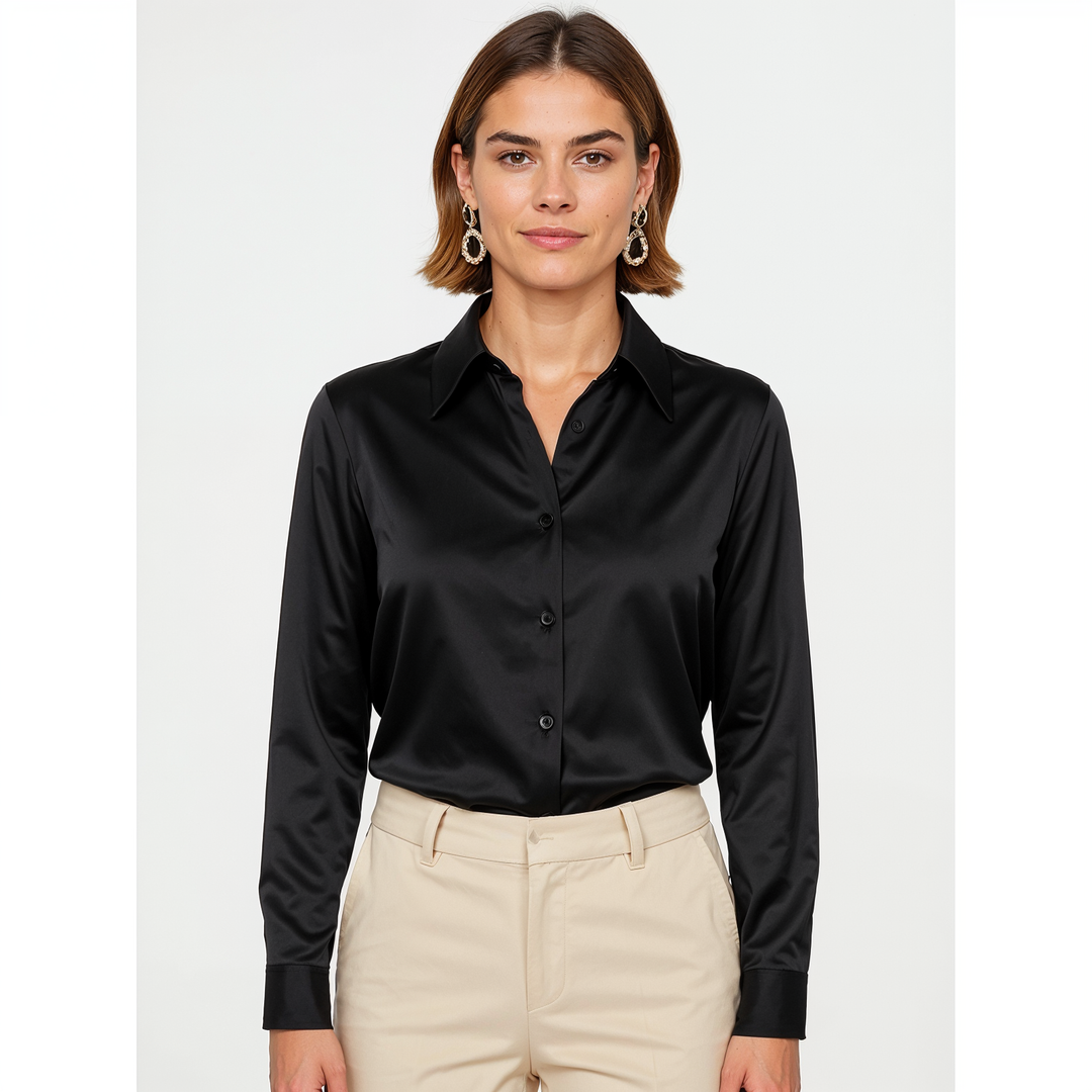 Joleza | Damen Satin Bluse Langarm Elegante Bluse mit Knopfleiste