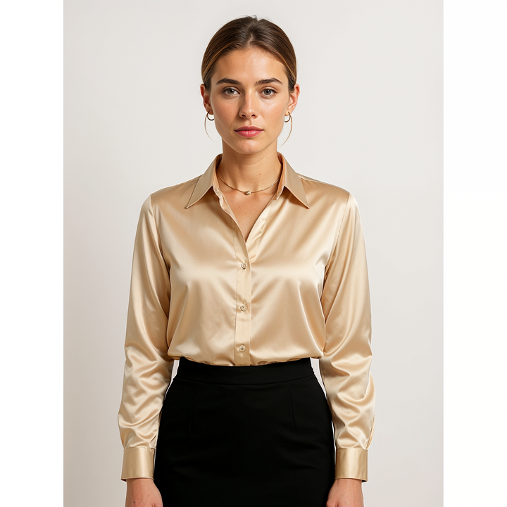 Joleza | Damen Satin Bluse Langarm Elegante Bluse mit Knopfleiste