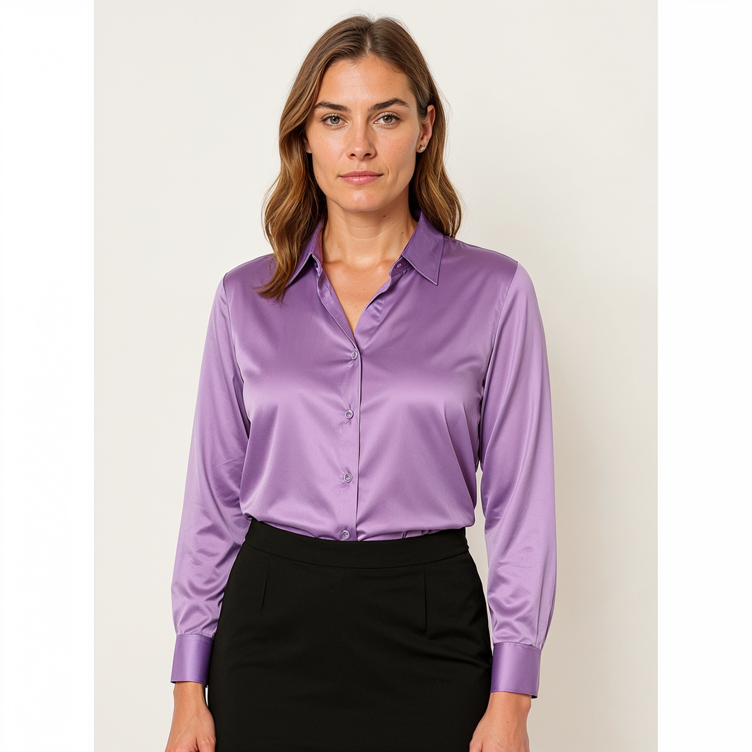 Joleza | Damen Satin Bluse Langarm Elegante Bluse mit Knopfleiste
