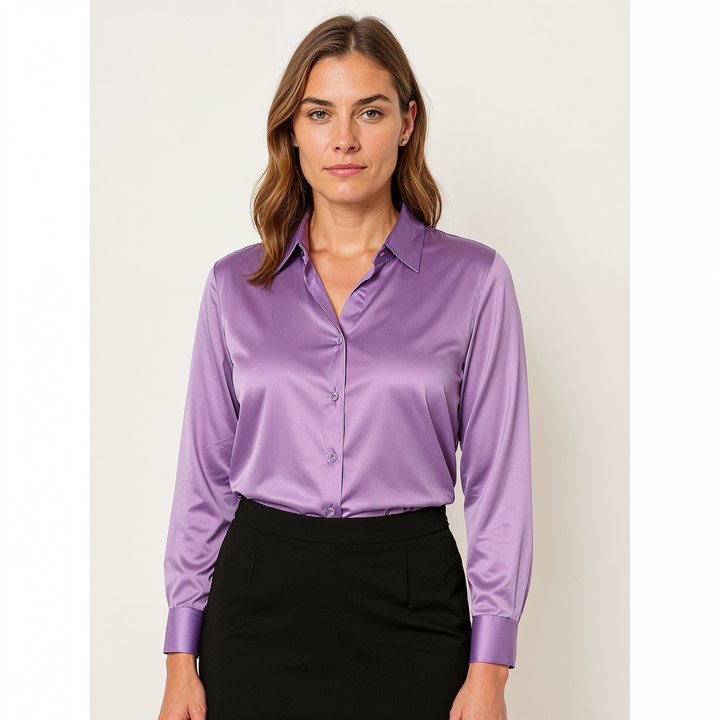 Joleza | Damen Satin Bluse Langarm Elegante Bluse mit Knopfleiste