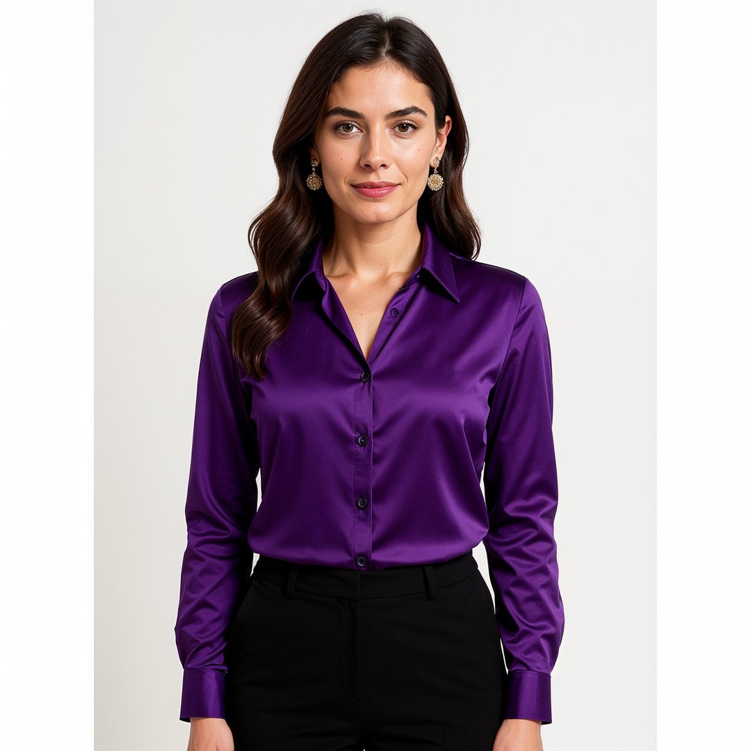 Joleza | Damen Satin Bluse Langarm Elegante Bluse mit Knopfleiste