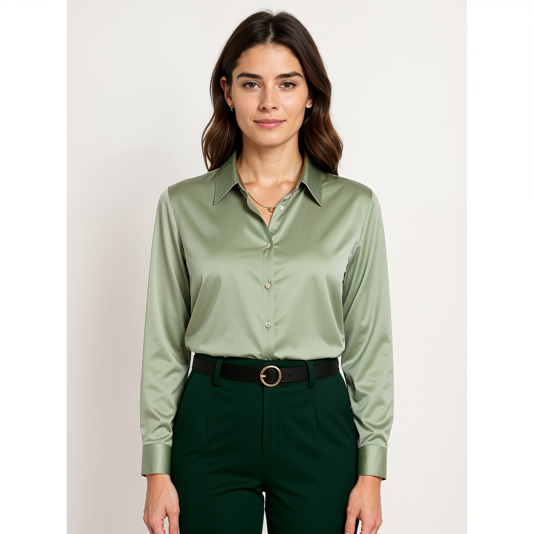 Joleza | Damen Satin Bluse Langarm Elegante Bluse mit Knopfleiste