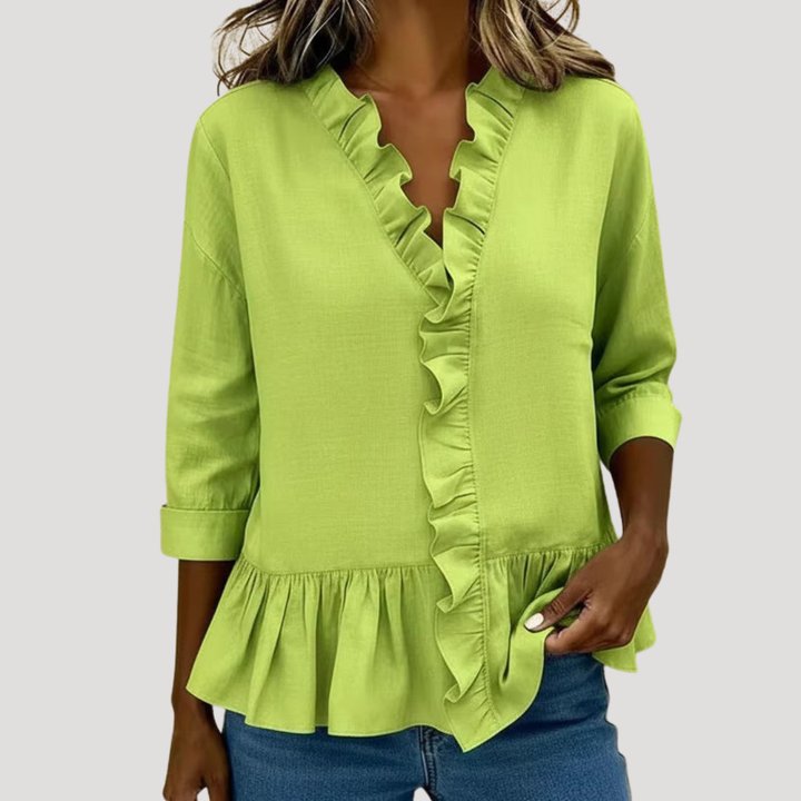 Malena | Damen Rüschen Langarm Bluse
