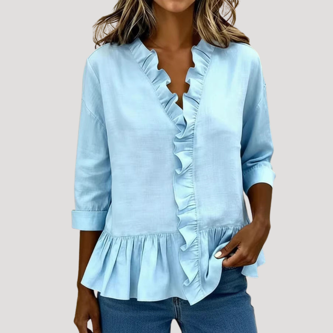 Malena | Damen Rüschen Langarm Bluse