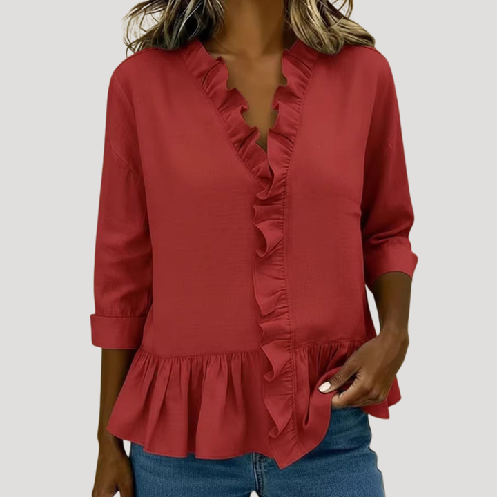 Malena | Damen Rüschen Langarm Bluse