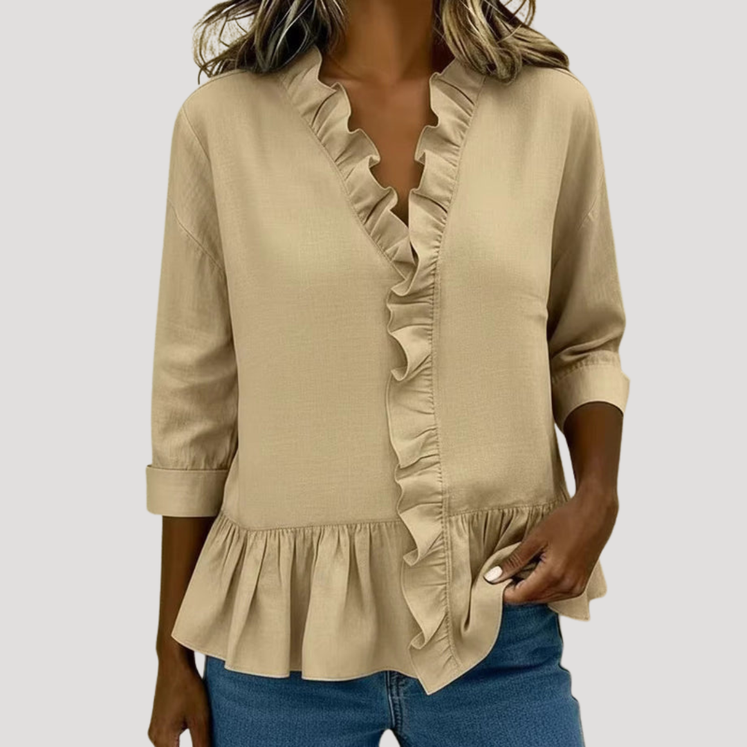 Malena | Damen Rüschen Langarm Bluse