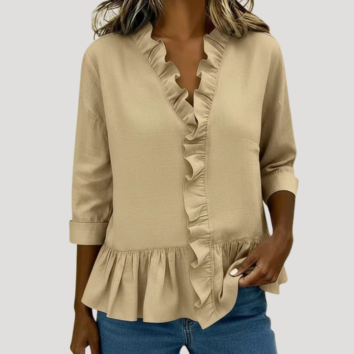 Malena | Damen Rüschen Langarm Bluse
