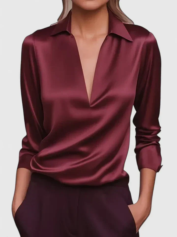 Marlies | Damen V-Ausschnitt Langarm Bluse