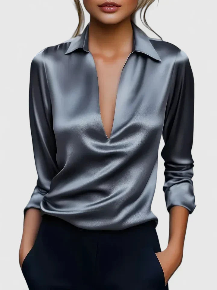 Marlies | Damen V-Ausschnitt Langarm Bluse