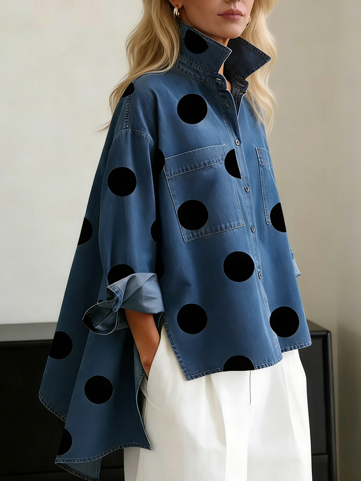 Nicolette | Damen Polka Dot Stehkragen Langarm Bluse