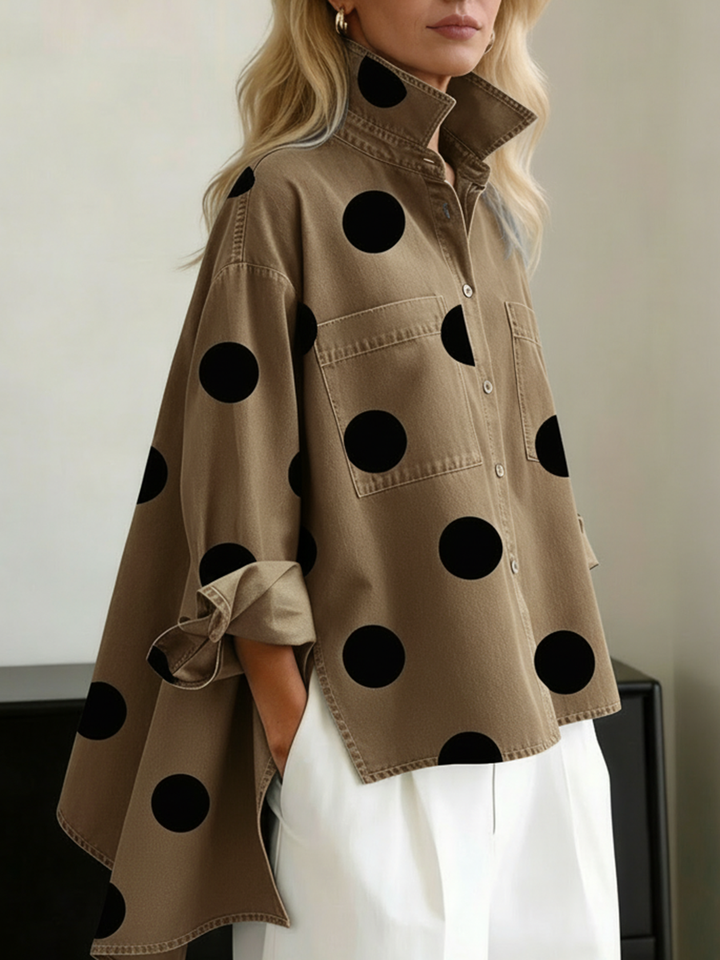 Nicolette | Damen Polka Dot Stehkragen Langarm Bluse