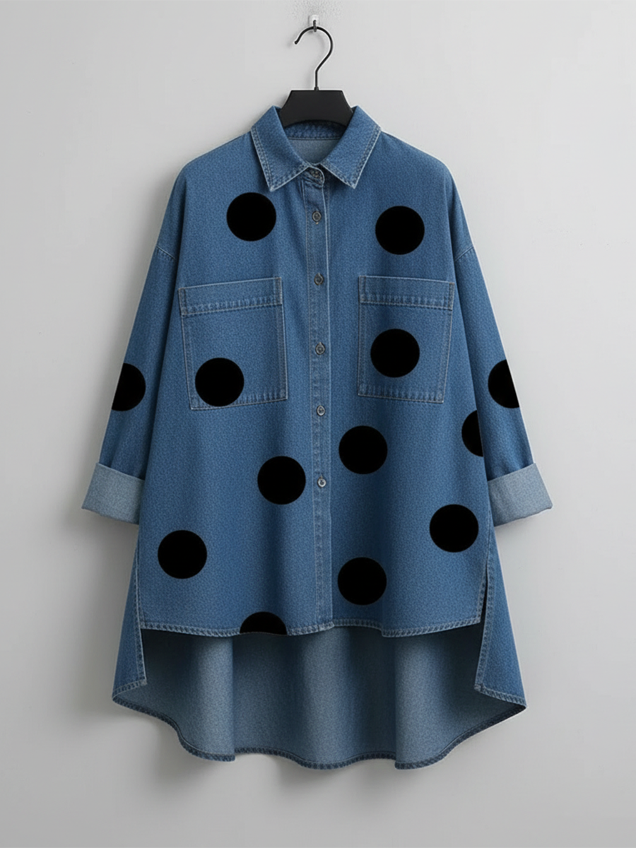 Nicolette | Damen Polka Dot Stehkragen Langarm Bluse