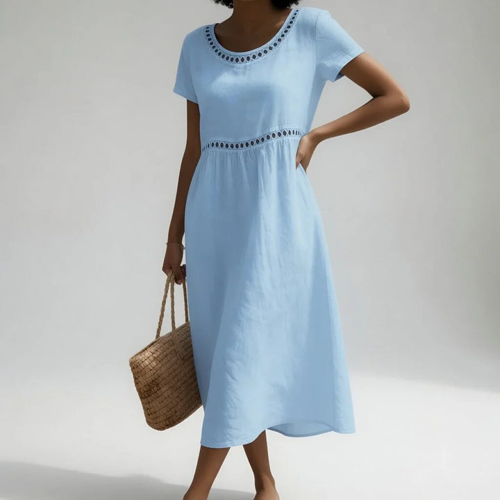 Pernelle™ | Midikleid aus 100% Baumwolle en Leinen mit sanfter Weiblichkeit bestickt