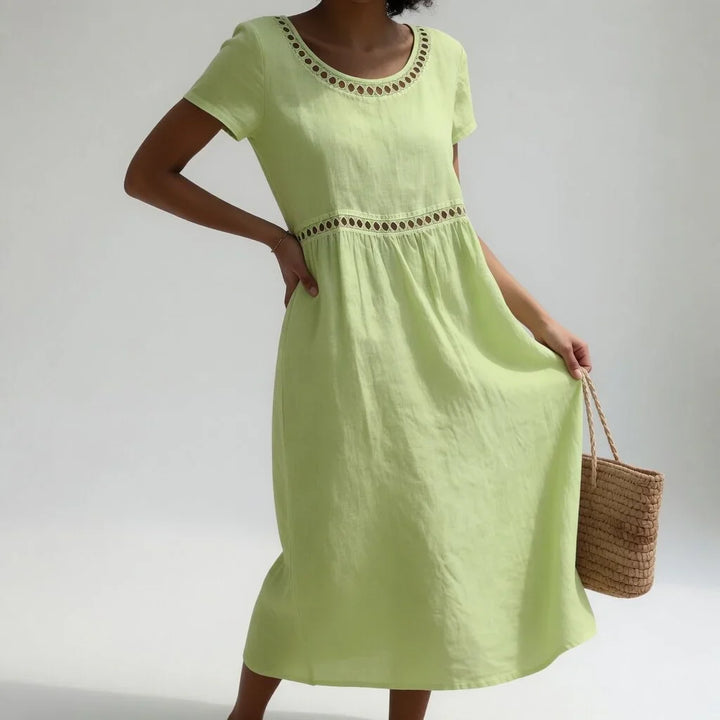 Pernelle™ | Midikleid aus 100% Baumwolle en Leinen mit sanfter Weiblichkeit bestickt