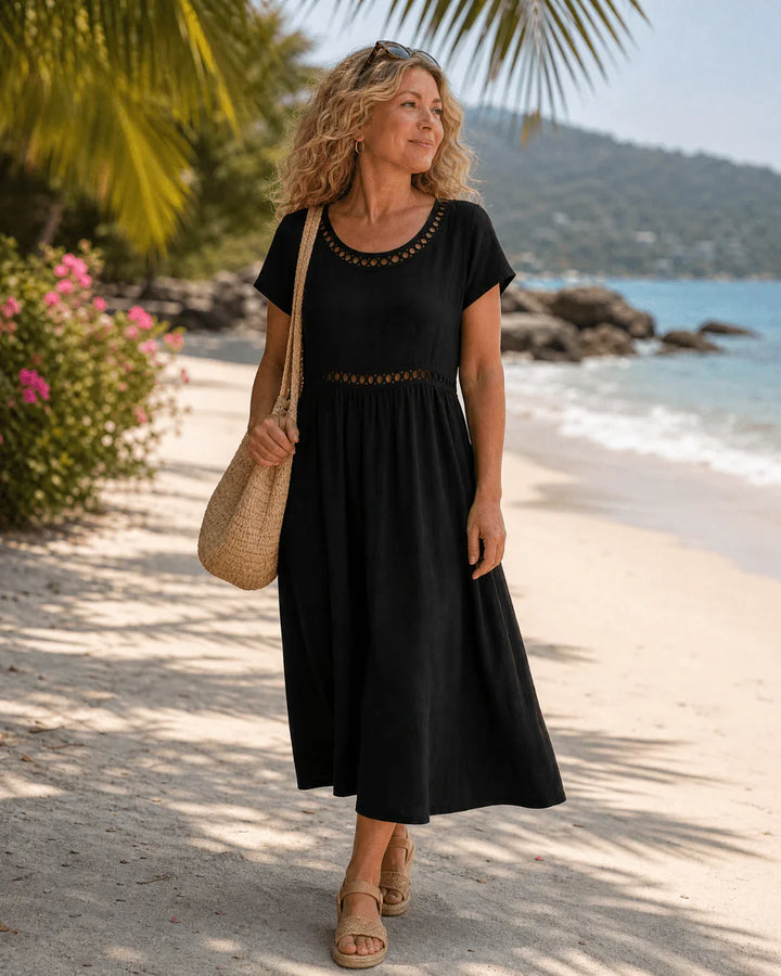 Pernelle™ | Midikleid aus 100% Baumwolle en Leinen mit sanfter Weiblichkeit bestickt