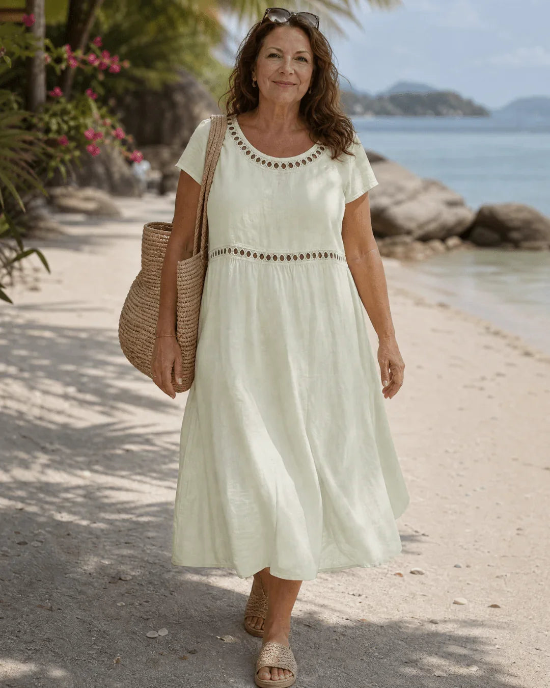 Pernelle™ | Midikleid aus 100% Baumwolle en Leinen mit sanfter Weiblichkeit bestickt