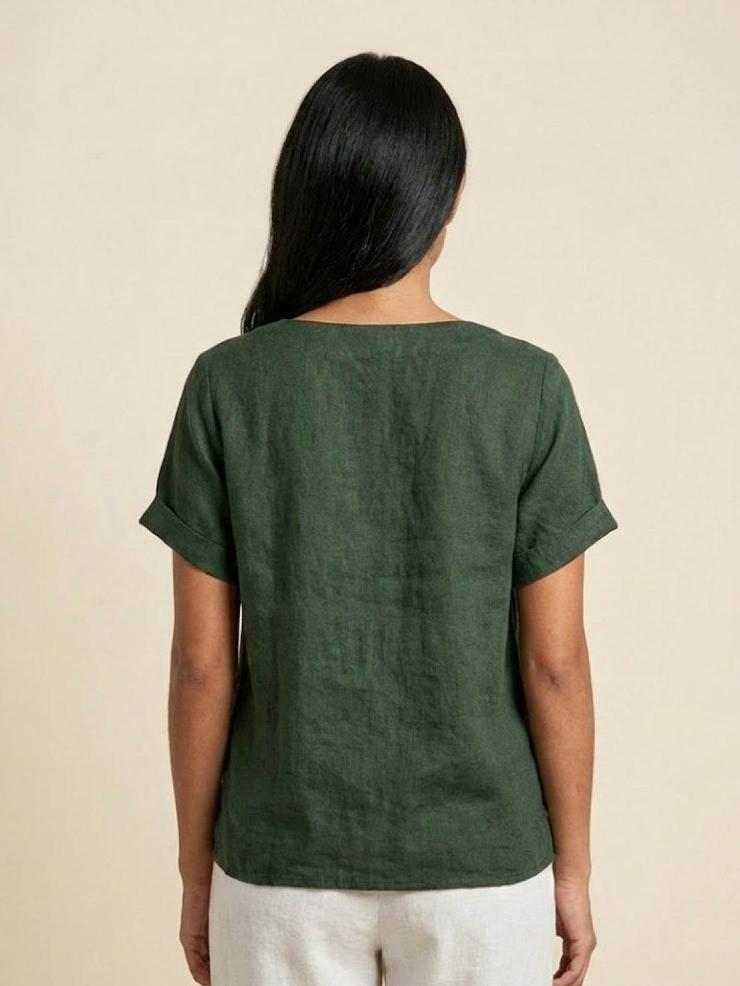Fern | Damen bluse Kurzarm Rundhals Knopfdetail
