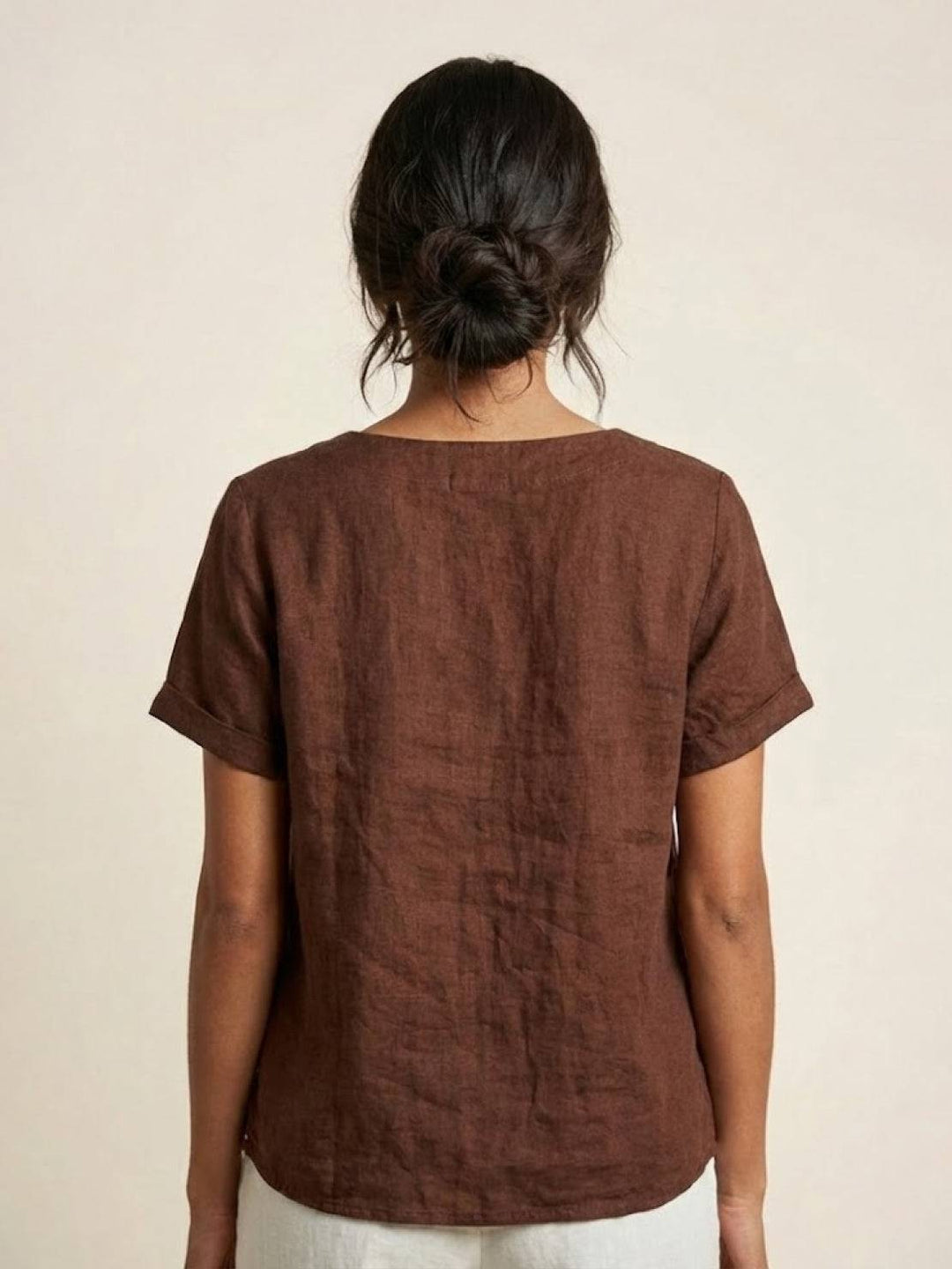 Fern | Damen bluse Kurzarm Rundhals Knopfdetail