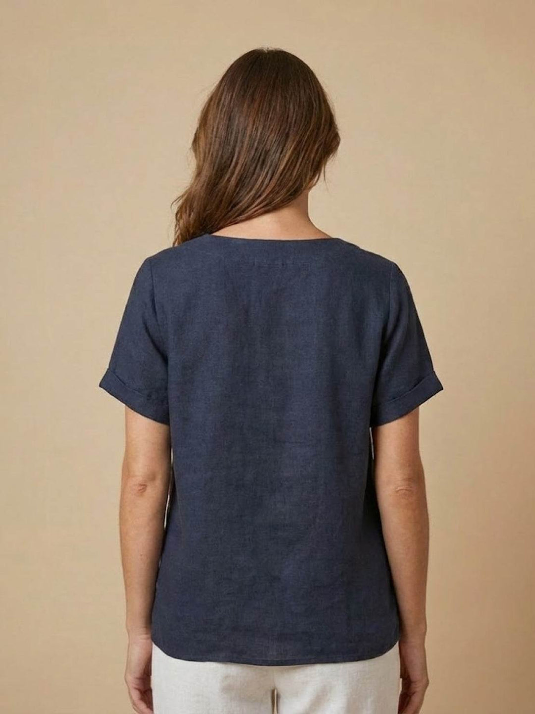 Fern | Damen bluse Kurzarm Rundhals Knopfdetail