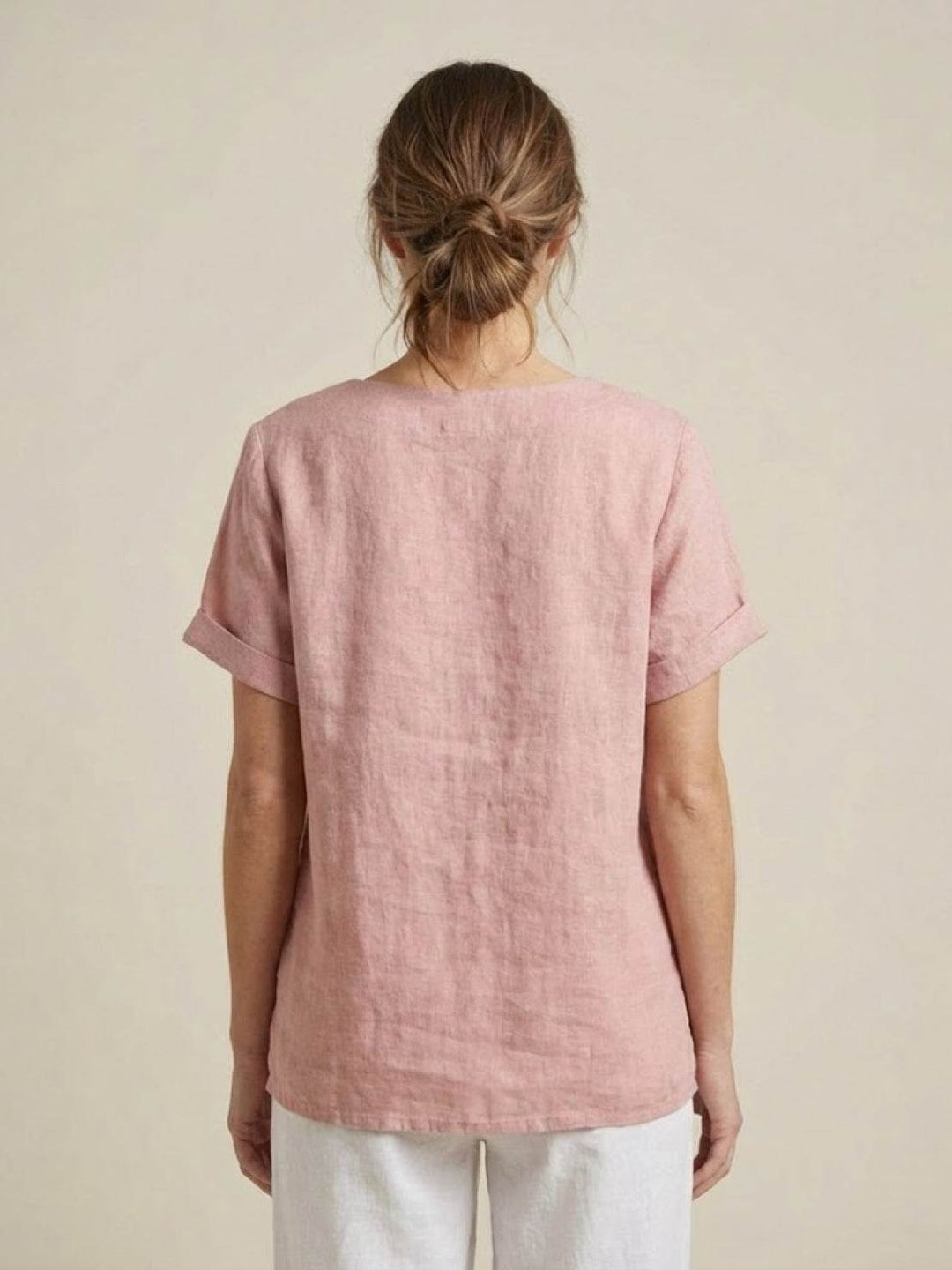 Fern | Damen bluse Kurzarm Rundhals Knopfdetail