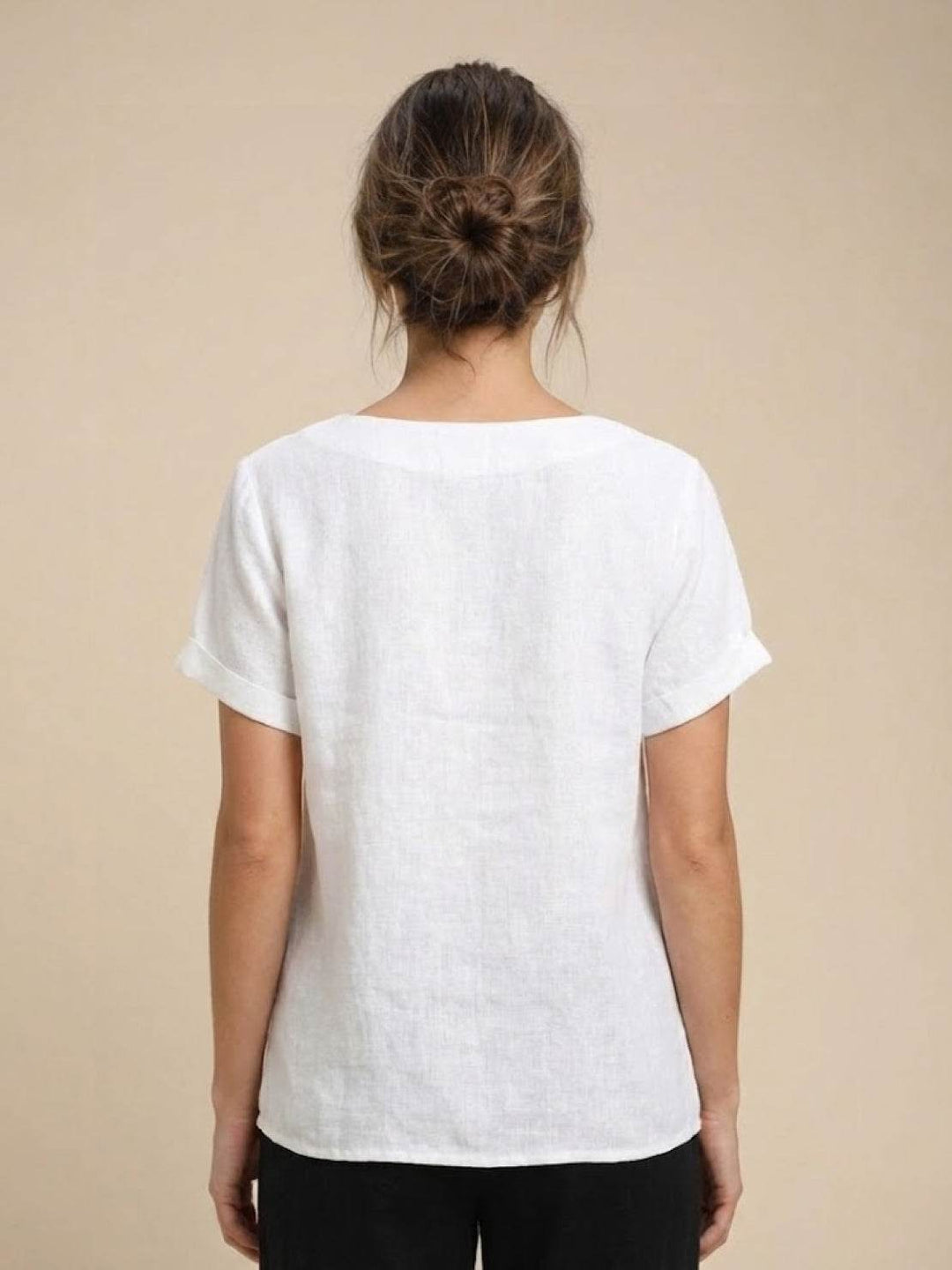 Fern | Damen bluse Kurzarm Rundhals Knopfdetail