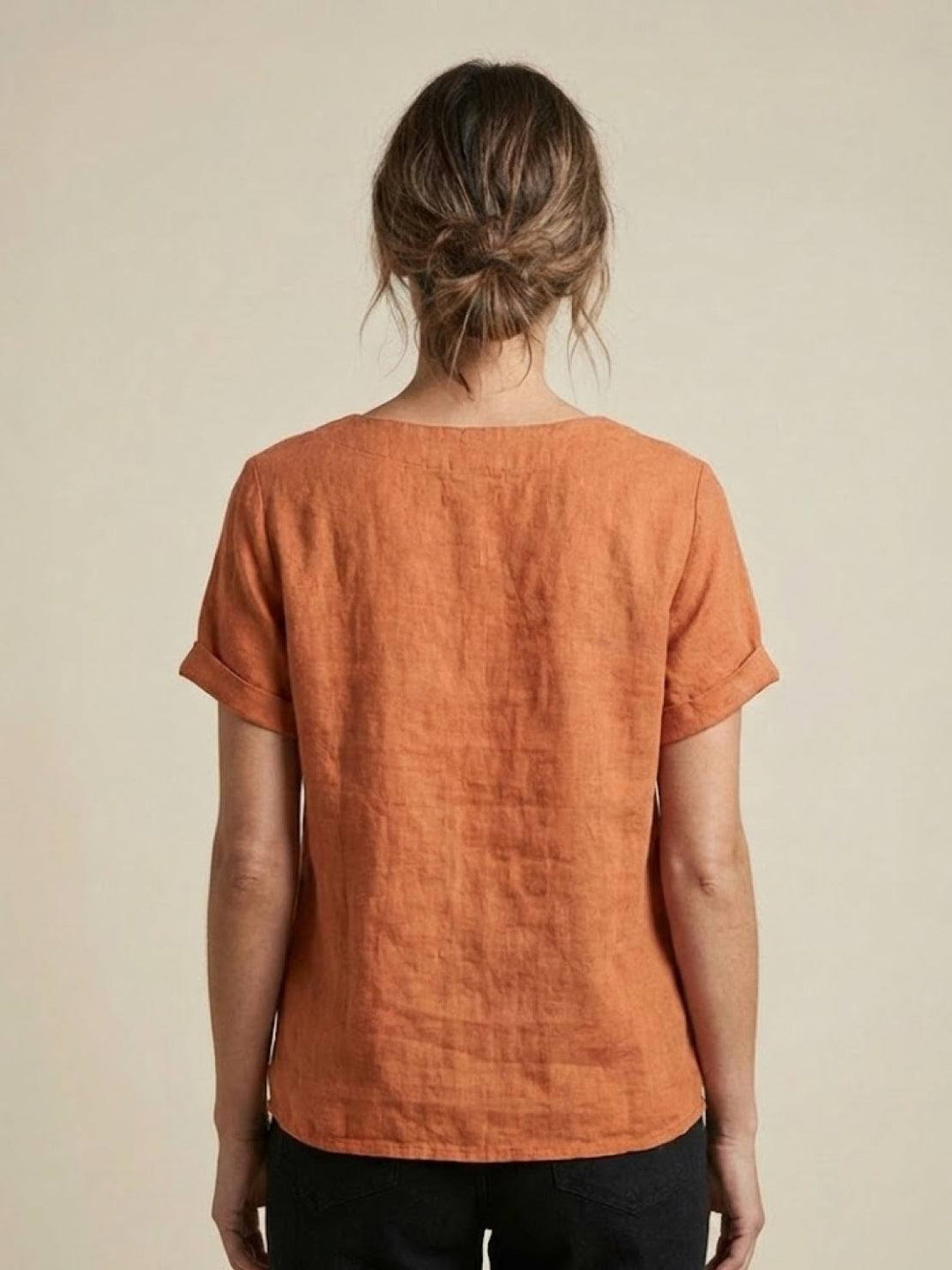 Fern | Damen bluse Kurzarm Rundhals Knopfdetail