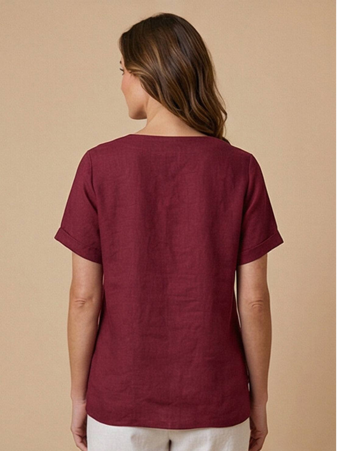 Fern | Damen bluse Kurzarm Rundhals Knopfdetail