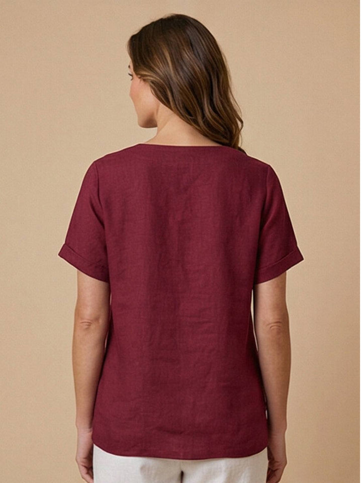 Fern | Damen bluse Kurzarm Rundhals Knopfdetail