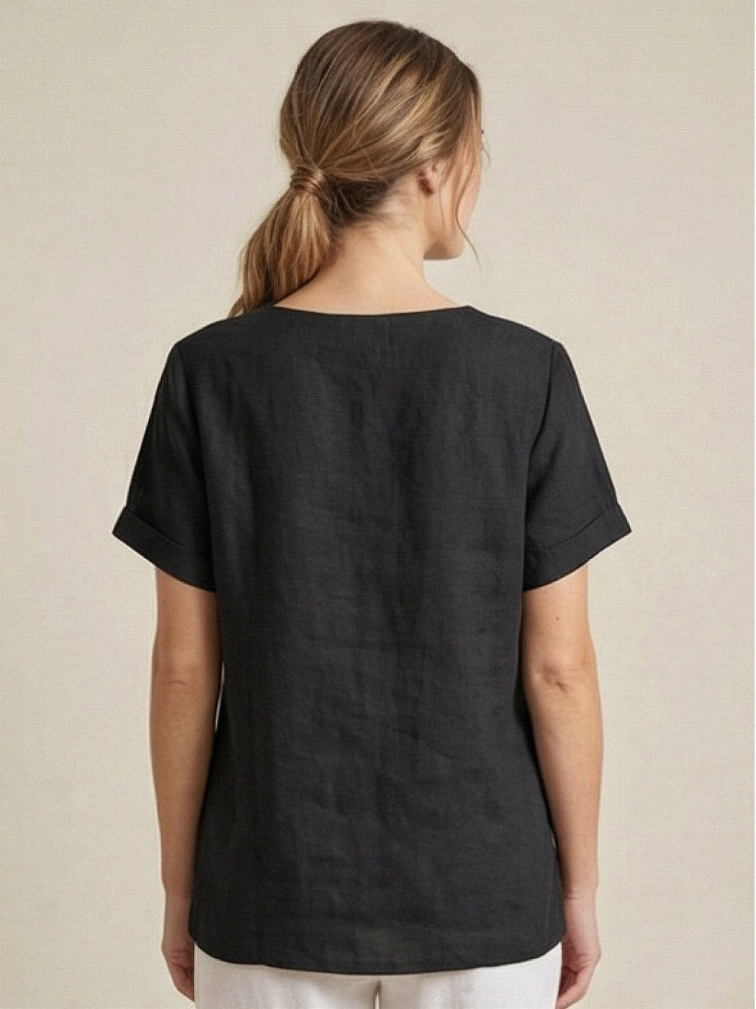 Fern | Damen bluse Kurzarm Rundhals Knopfdetail