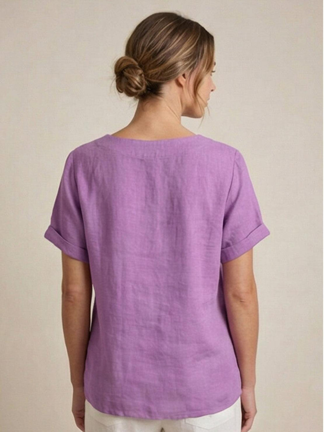 Fern | Damen bluse Kurzarm Rundhals Knopfdetail