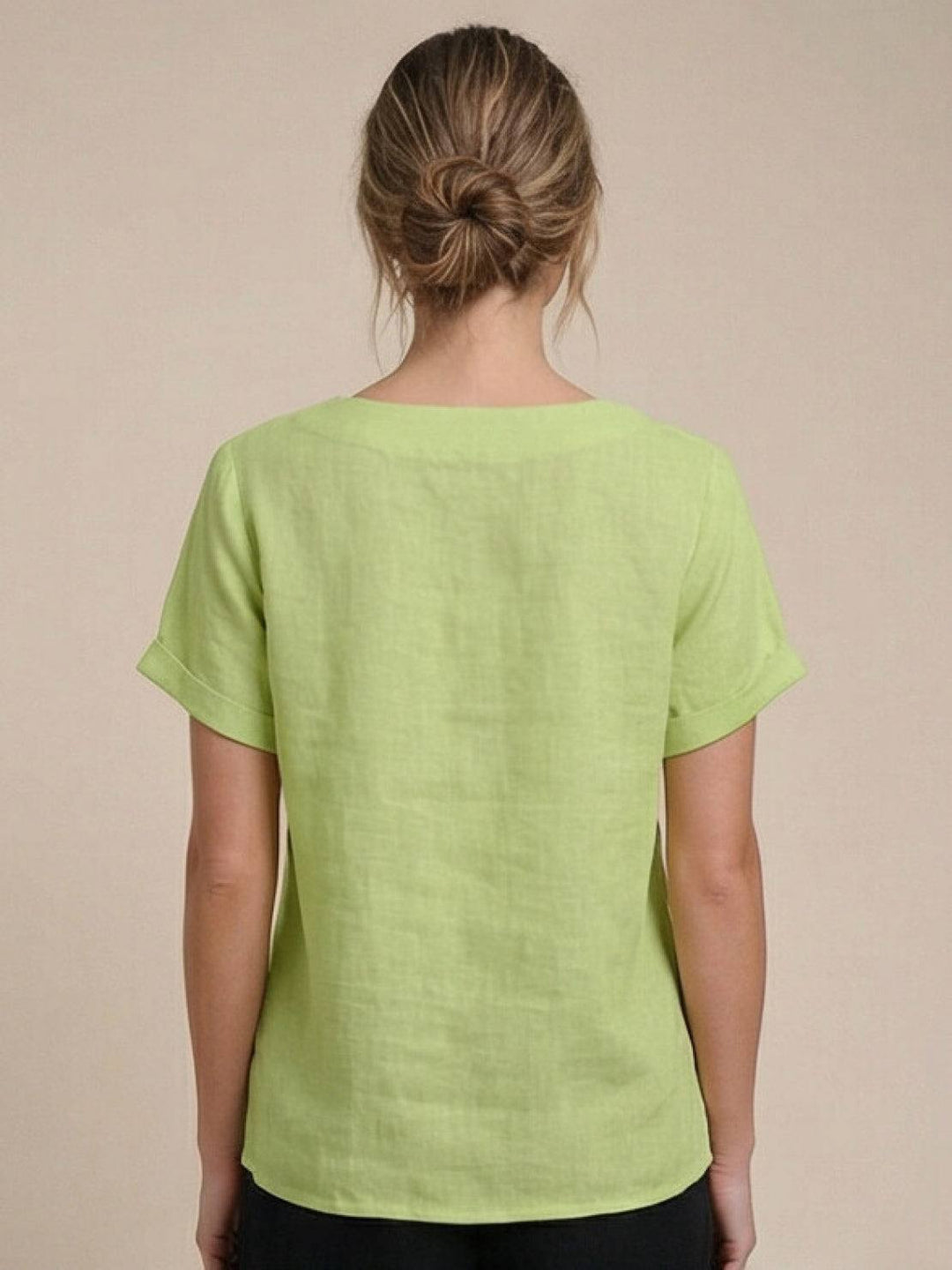 Fern | Damen bluse Kurzarm Rundhals Knopfdetail