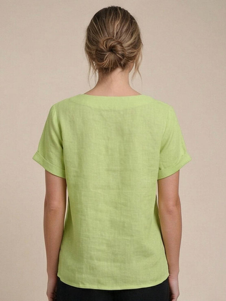 Fern | Damen bluse Kurzarm Rundhals Knopfdetail