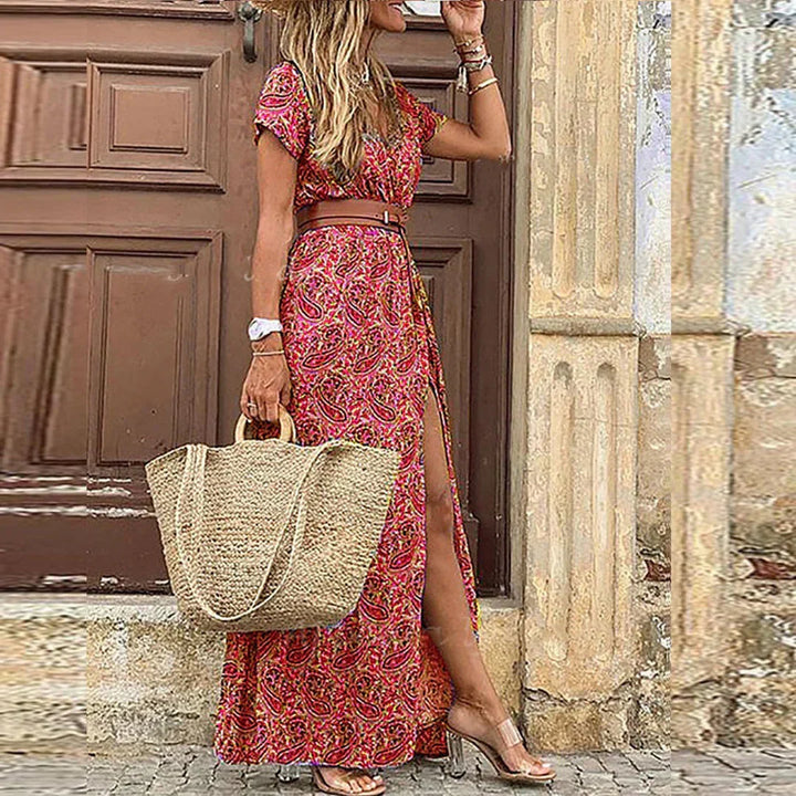Justine™ – Lange, fließende Boho-Robe mit Gürtel