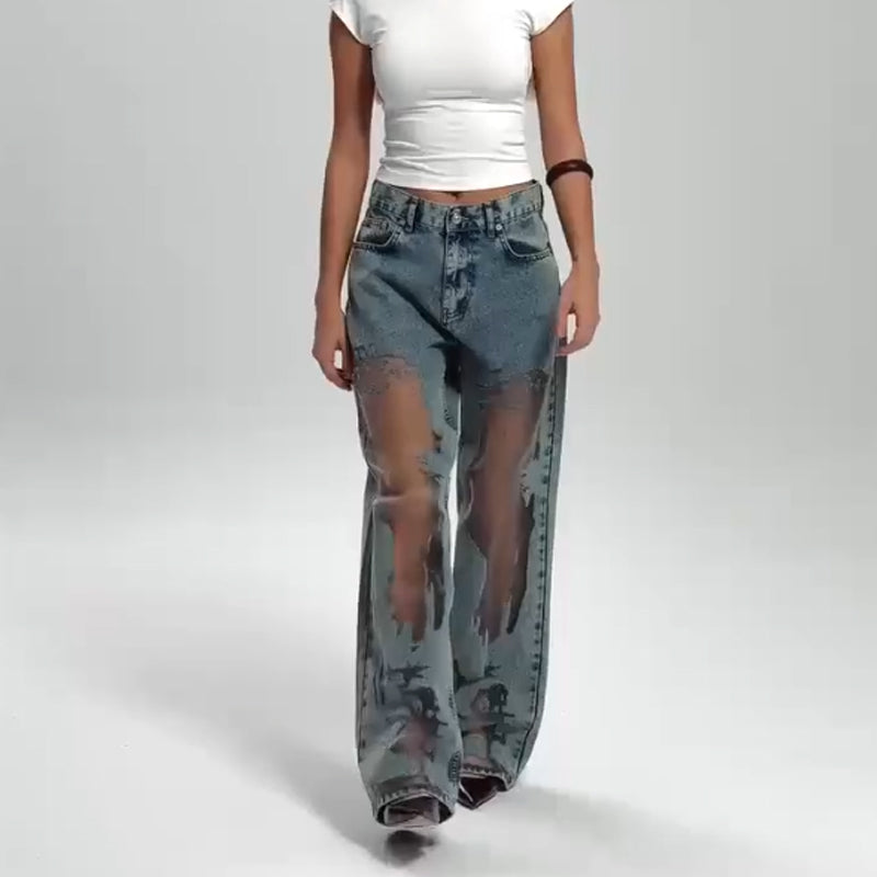Wanda | JEANS MIT VINTAGE MESH PATCHWORK PRINT