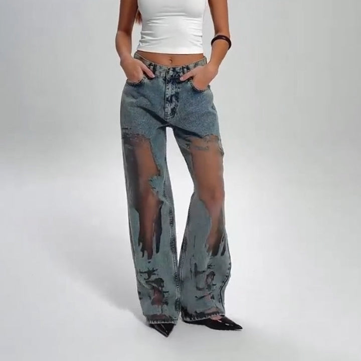 Wanda | JEANS MIT VINTAGE MESH PATCHWORK PRINT