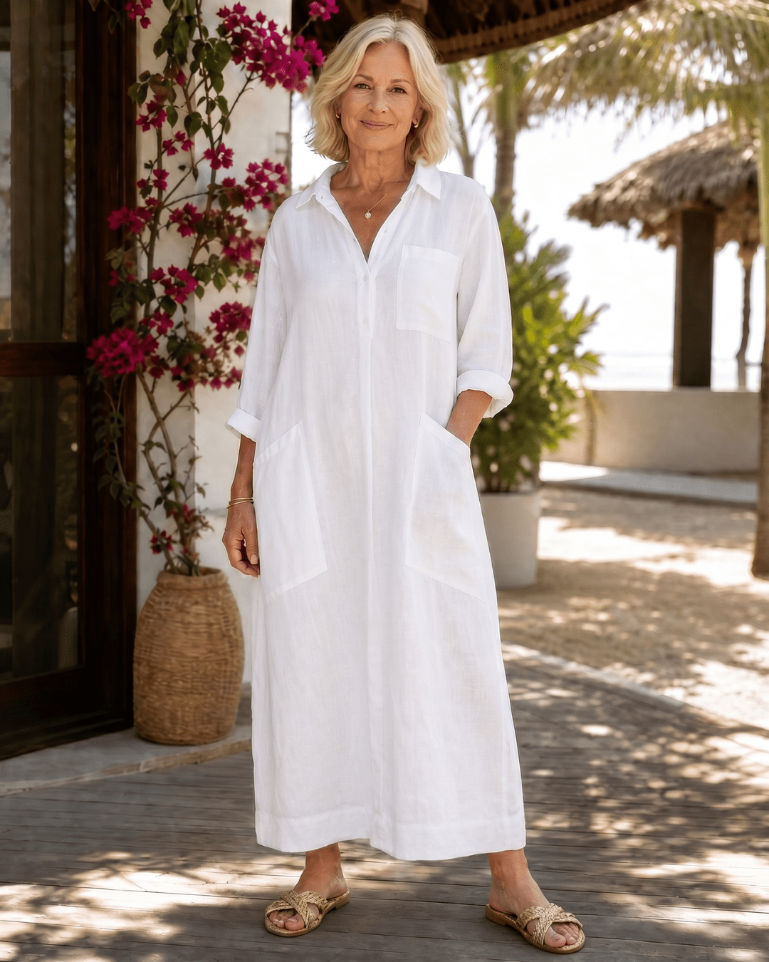Sumal | Midi-Kleid mit Kragen und Knöpfen vorne