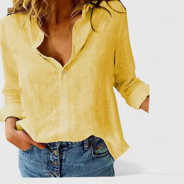 Nadia | Damen Bluse Langarm Knopfleiste Hemdkragen Sommerbluse